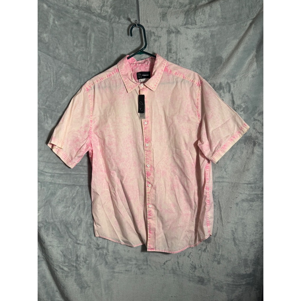 Original Use Mens XL Pink Tie‎ Dye Short Sleeve Button Up Shirt